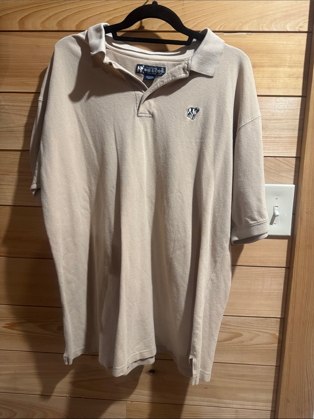 Big Dogs Men's Light Beige Polo with Embroidered Logo